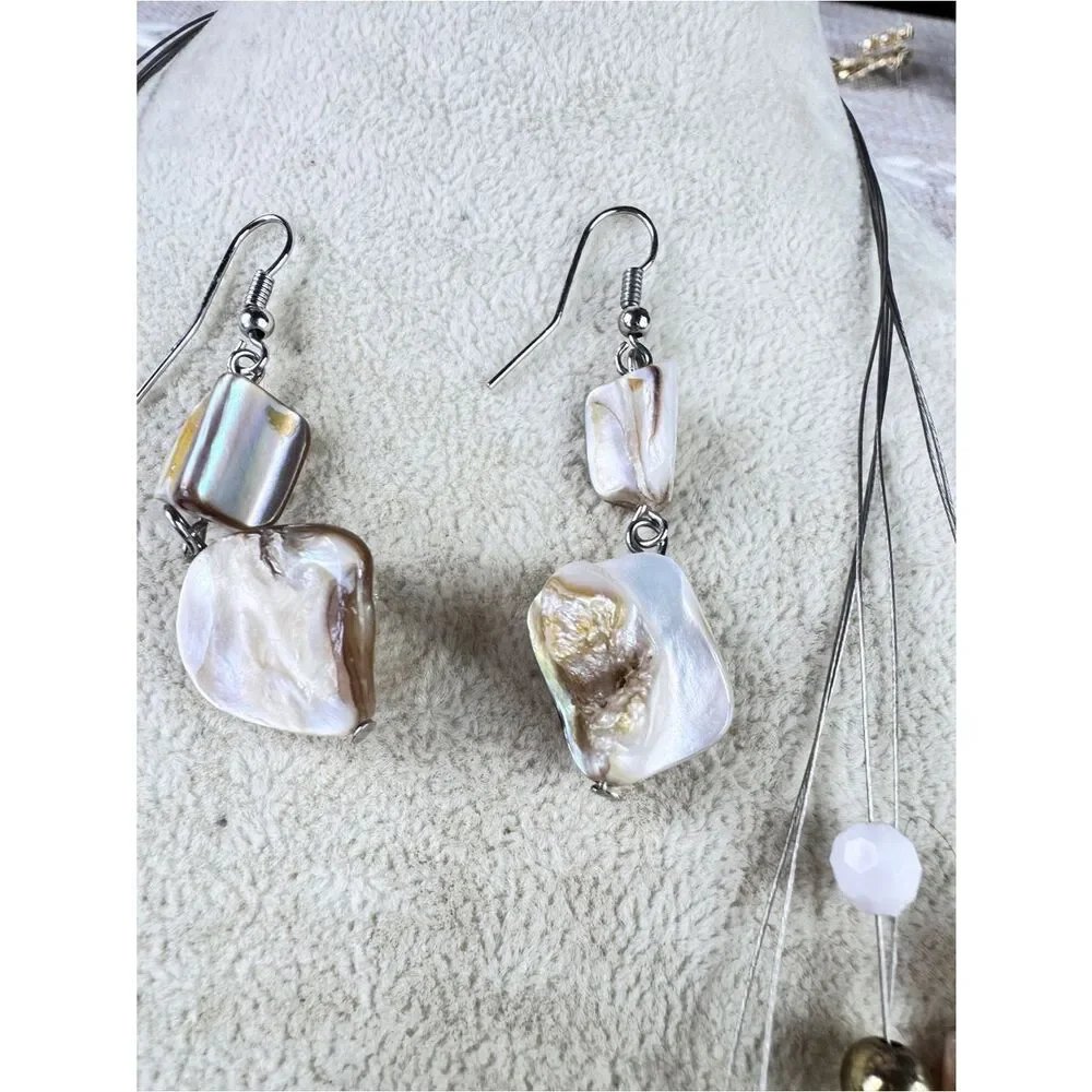 Vintage Mother Of Pearl Shell Multi-Strand Necklace with Earrings